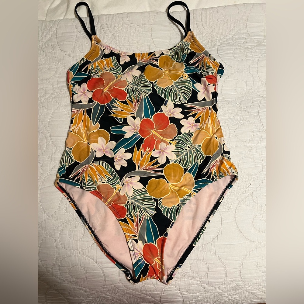 Hurley Orange and Yellow One Piece Swimwear Tropical Design XL
